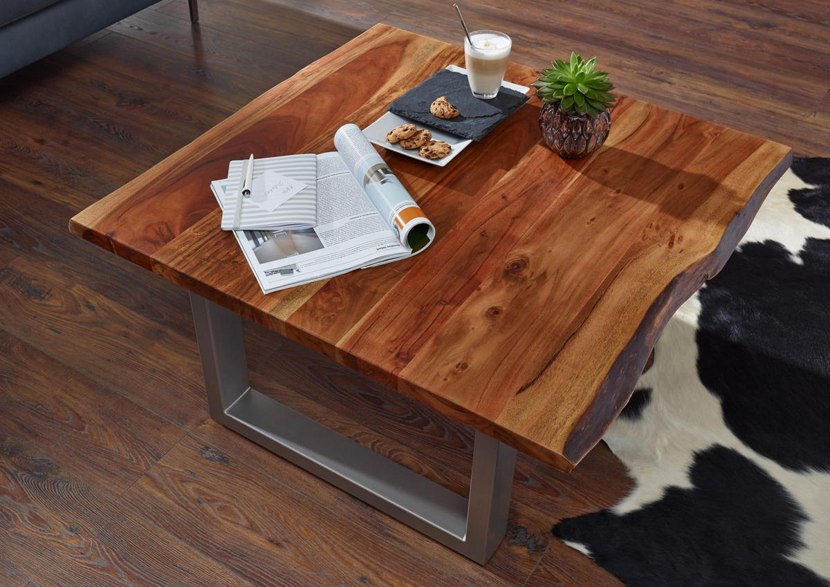 COUCHTISCH Akazie 90x90x45 walnuss lackiert FREEFORM 2 #10 - Dunkelbraun, Holz (90/90/45cm) - Massivmoebel24