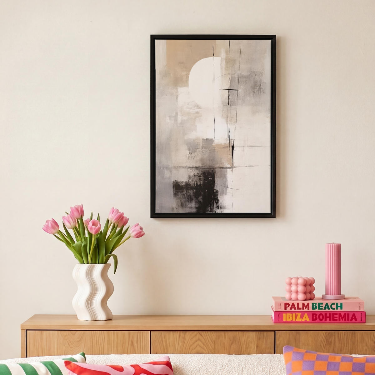 LEINWAND Bilder mit Rahmen - Abstrakt - Kunst - Grau - 20x30 - Hellgrau, Textil (20/30cm) - MuchoWow