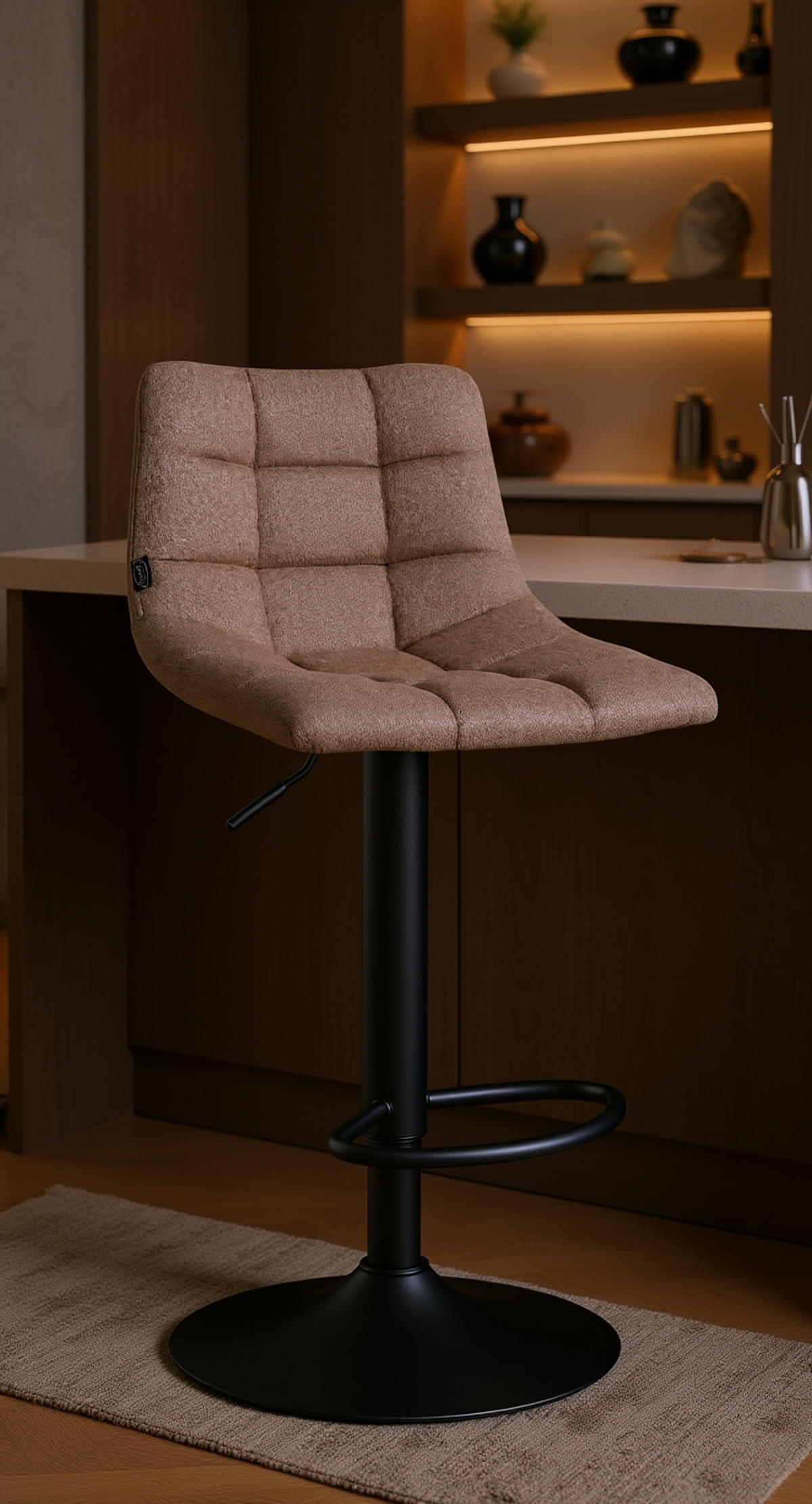 BARHOCKER James Stoff schwarz taupe - Schwarz/Grau, Textil/Metall (43/108.5/46.5cm) - TPFLiving