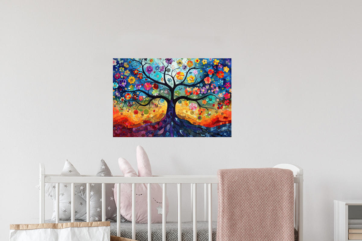 WANDTATTOO Kunst - Baum des Lebens - Blumen - Hippie 60x40 cm - Dunkelblau, Kunststoff (60/40/0.1cm) - MuchoWow