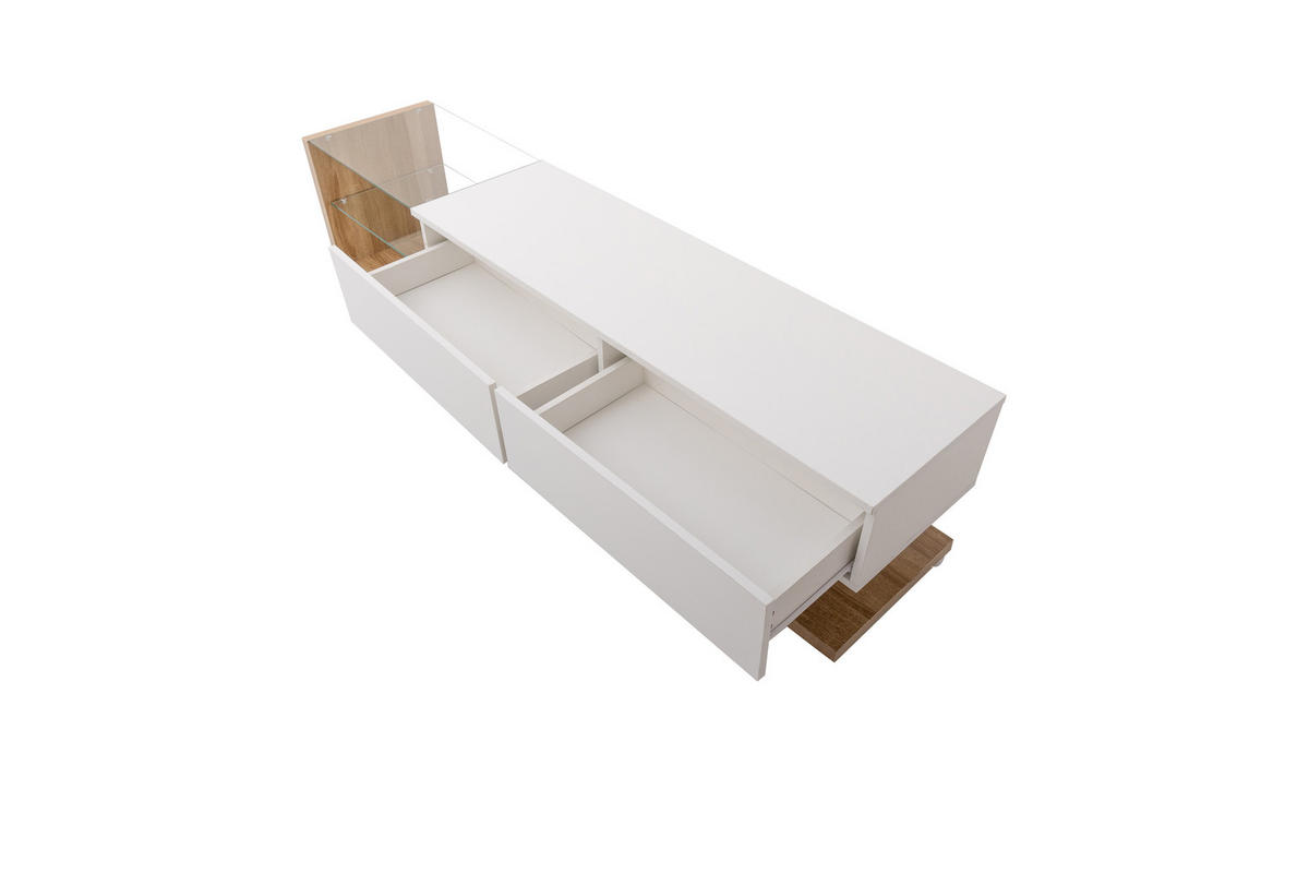 TV-ELEMENT 170 cm Hochglanz Weiß Holzoptik mit LED-Beleuchtung und Glasregalen - Weiß, Holzwerkstoff (36/38/170cm) - Korfee