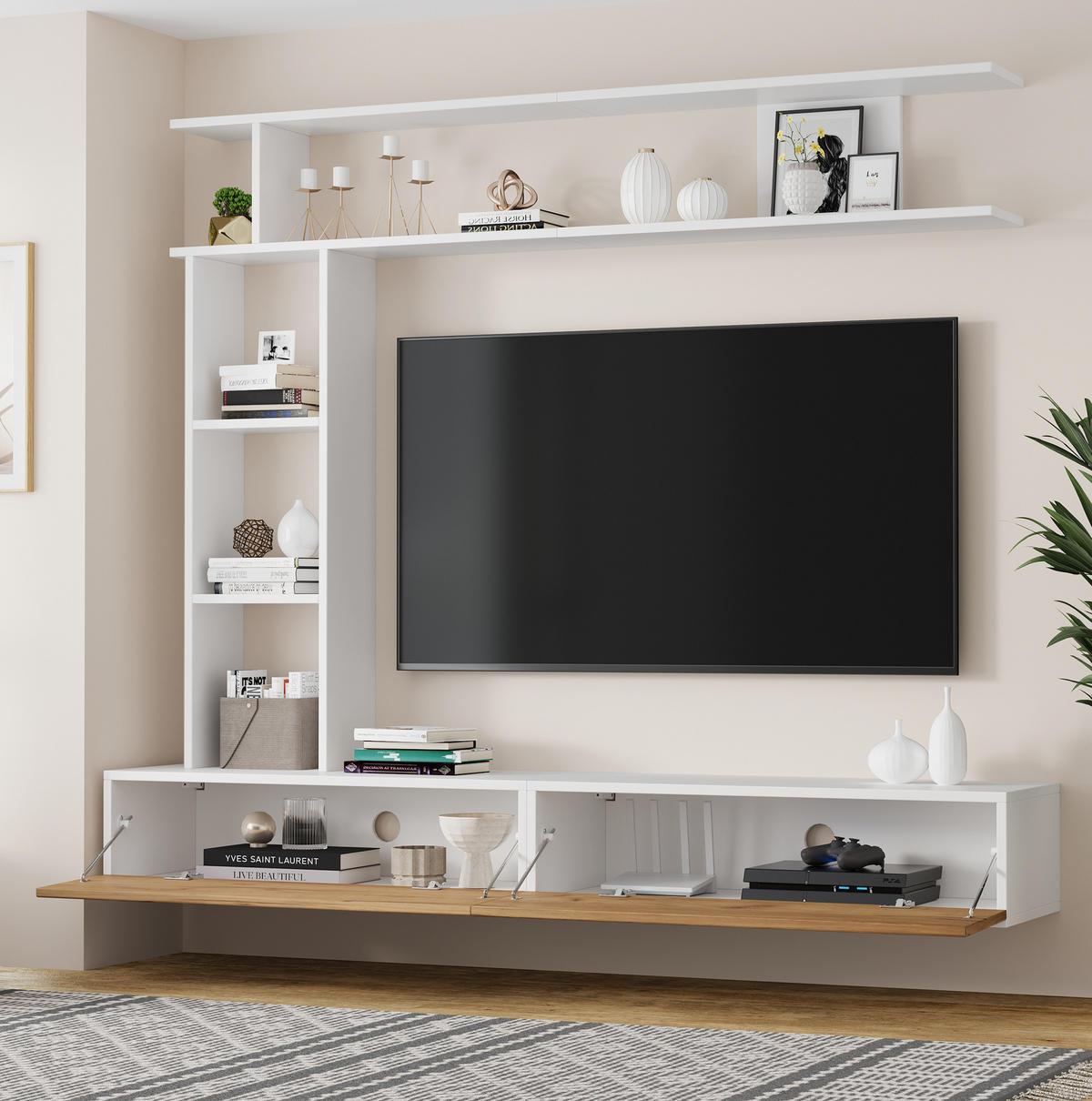 TV-SCHRANK hängend/stehend in Weiß/Eiche 180/35/22.5 cm - Eichefarben, Holzwerkstoff (180/22.5/35cm) - Redom