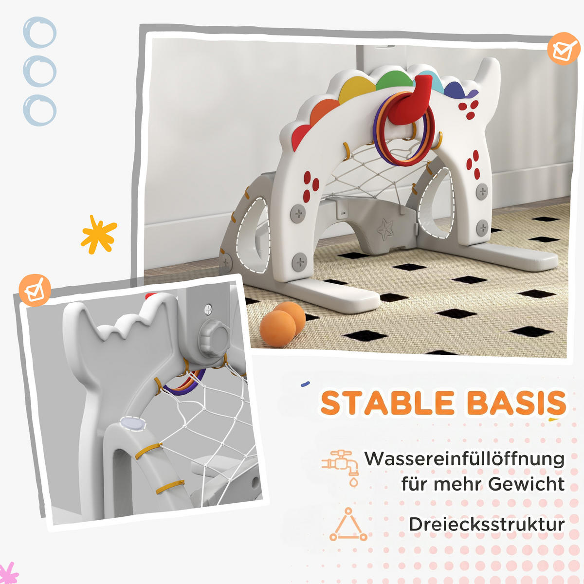 KINDER-BASKETBALLKORB HDPE Blau Grau Weiß - Blau, Kunststoff (46/51cm) - AIYAPLAY