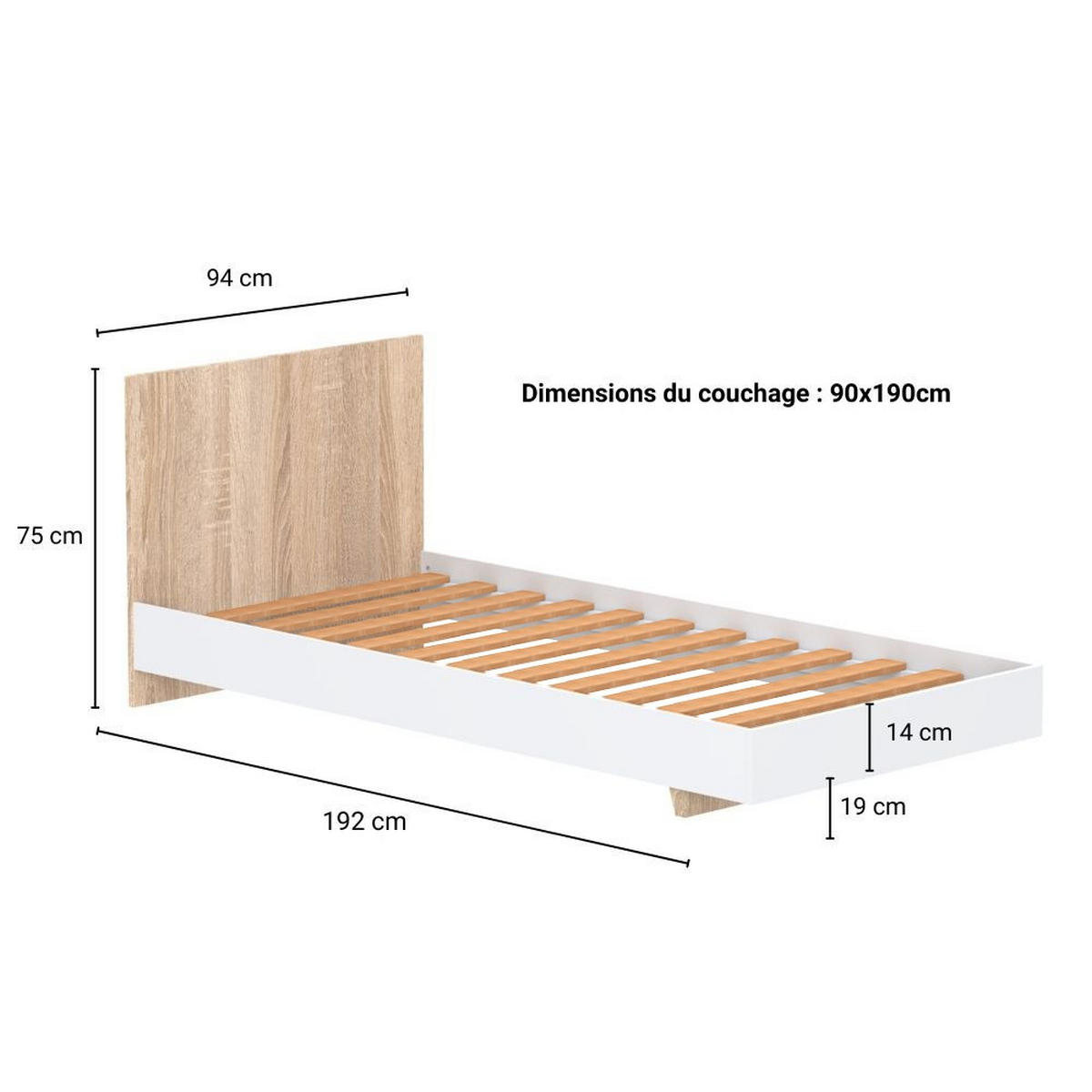 BETT LOFT mit Lattenrost/ Bett 90x190 - Weiß & gebleichte Eiche - Multicolor, Holzwerkstoff (90/190cm) - Weber Industries