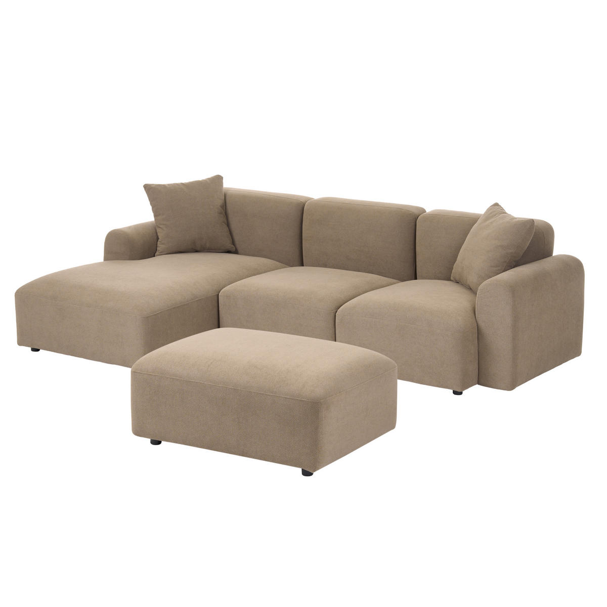 ROHOVÁ POHOVKA modul 3-místná Látka Hnědá s otomanem pravostranná Hede - hnědá, textil (244/92cm) - Beliani