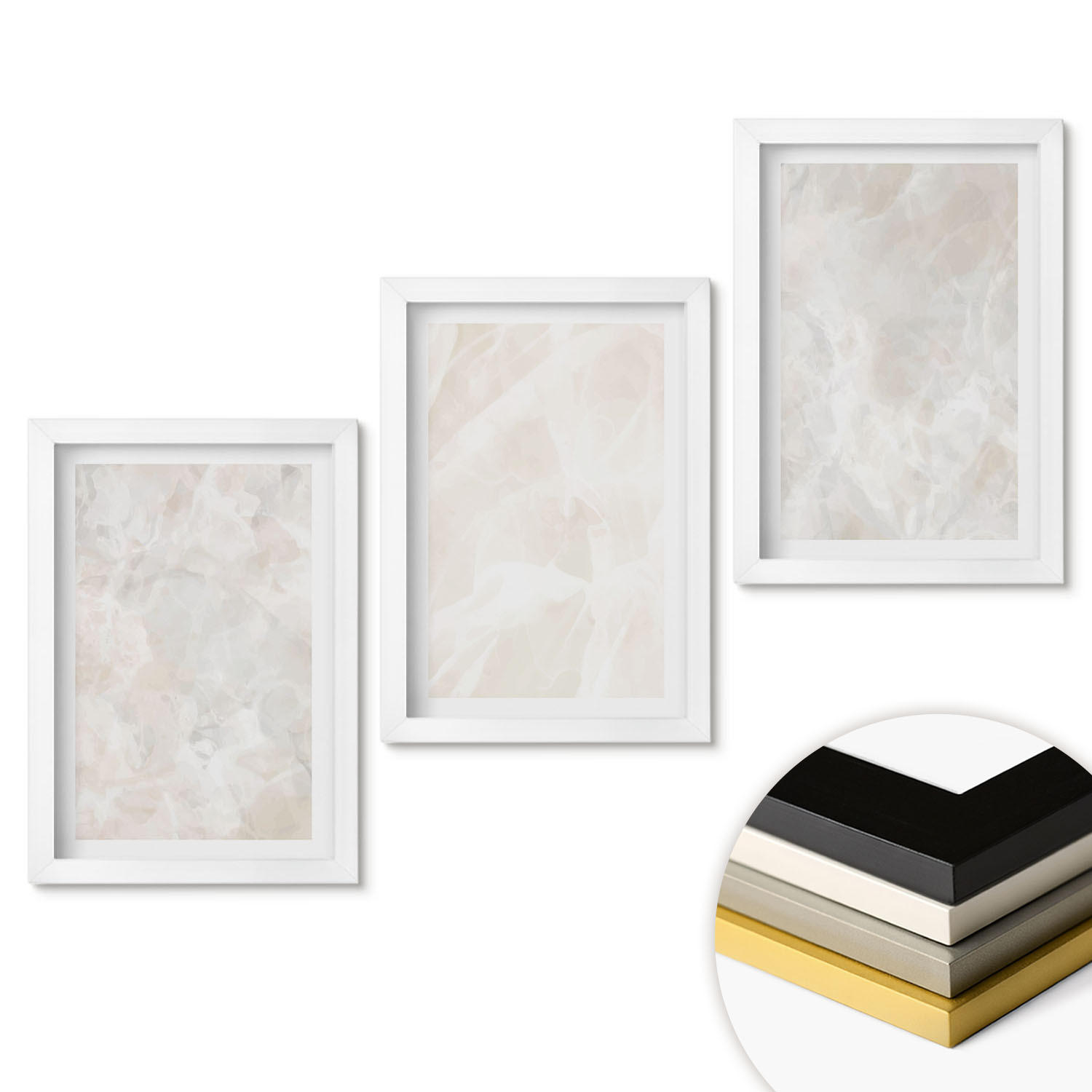 WANDBILDER 3er-Set - 20x30 cm Weißer Rahmen - Pastellfarbene Marmorstrukturen - Weiß, Kunststoff (20/30cm) - ArtPrintCave