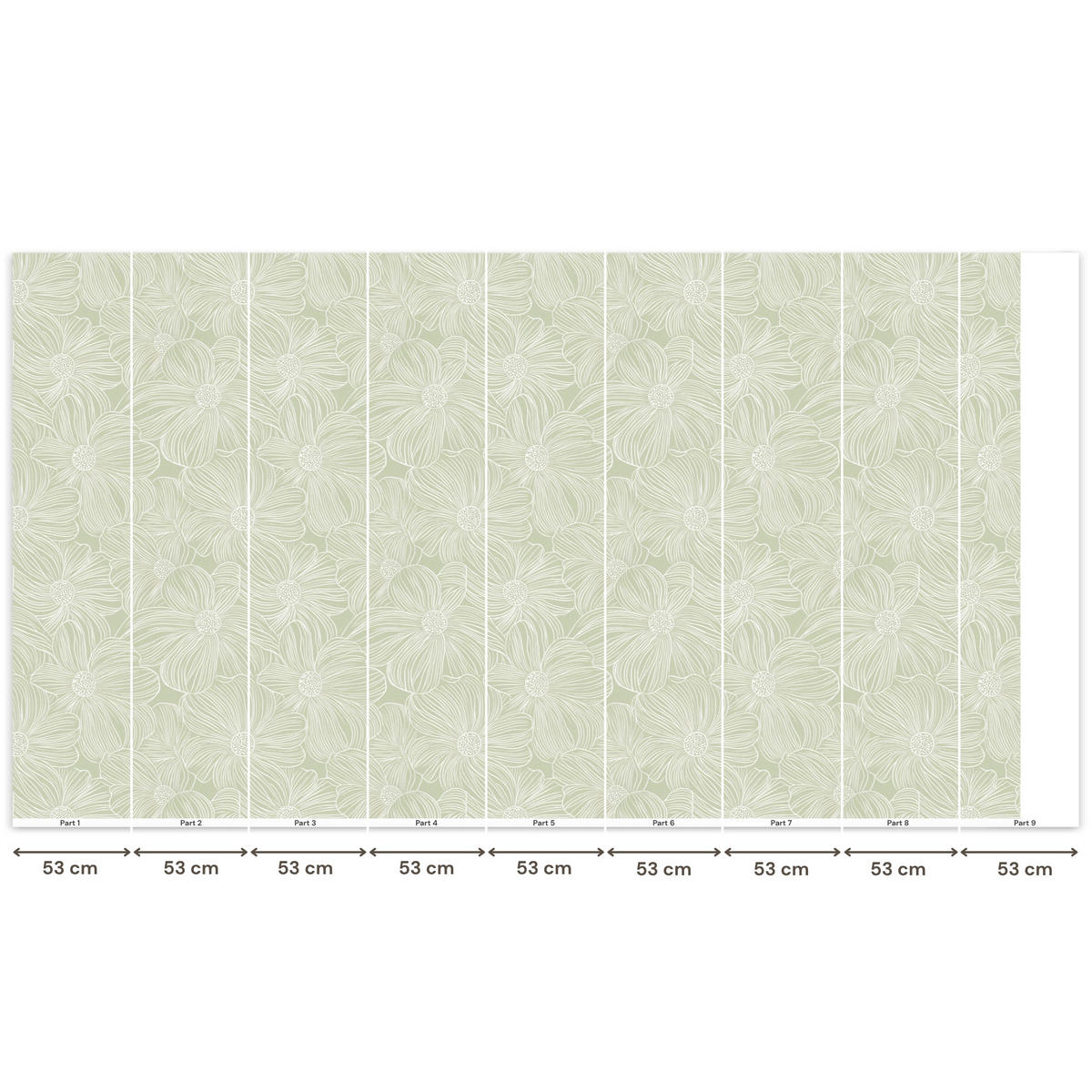 TAPETE - Gelassenheit - Blumen - Grün - 450x240 cm - Salbeigrün, Papier (450/240cm) - OnlyWow