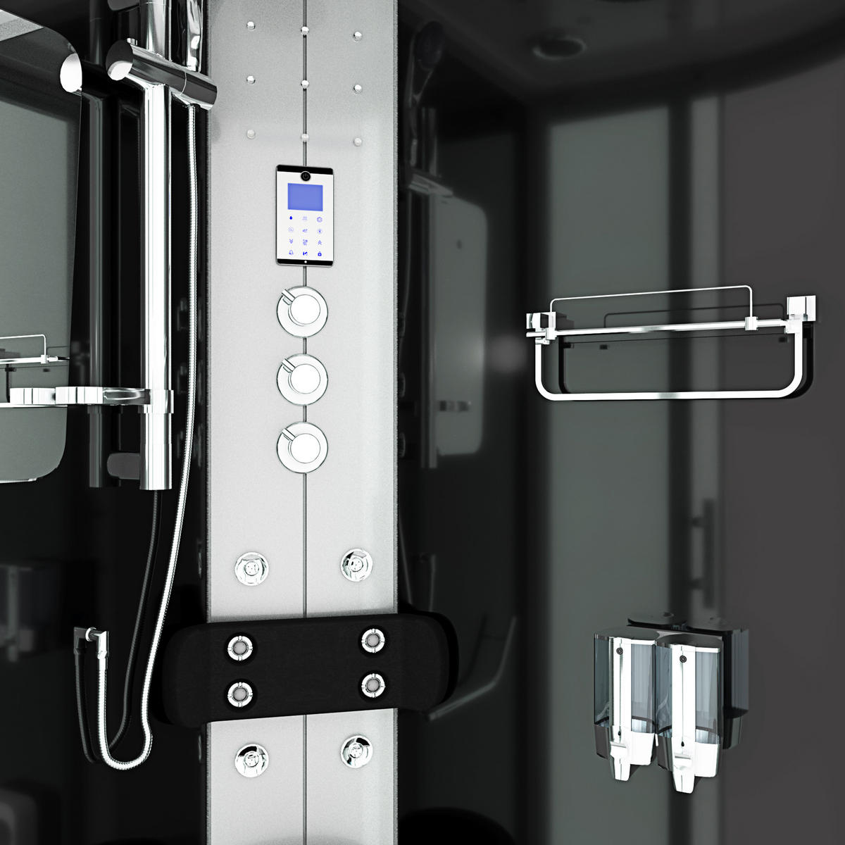 DAMPFDUSCHE Dusche D46-23T3-EC sw 100x100 - Schwarz, Glas/Kunststoff (100/100/215cm) - AcquaVapore by Sandra Jentho