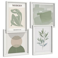 BILDER SET 4er Set - 50x50 cm & 40x60 cm Weißer Rahmen - Stilvolle abstrakte Pflanzengrafiken - Weiß, Kunststoff (50/50cm) - TULUP