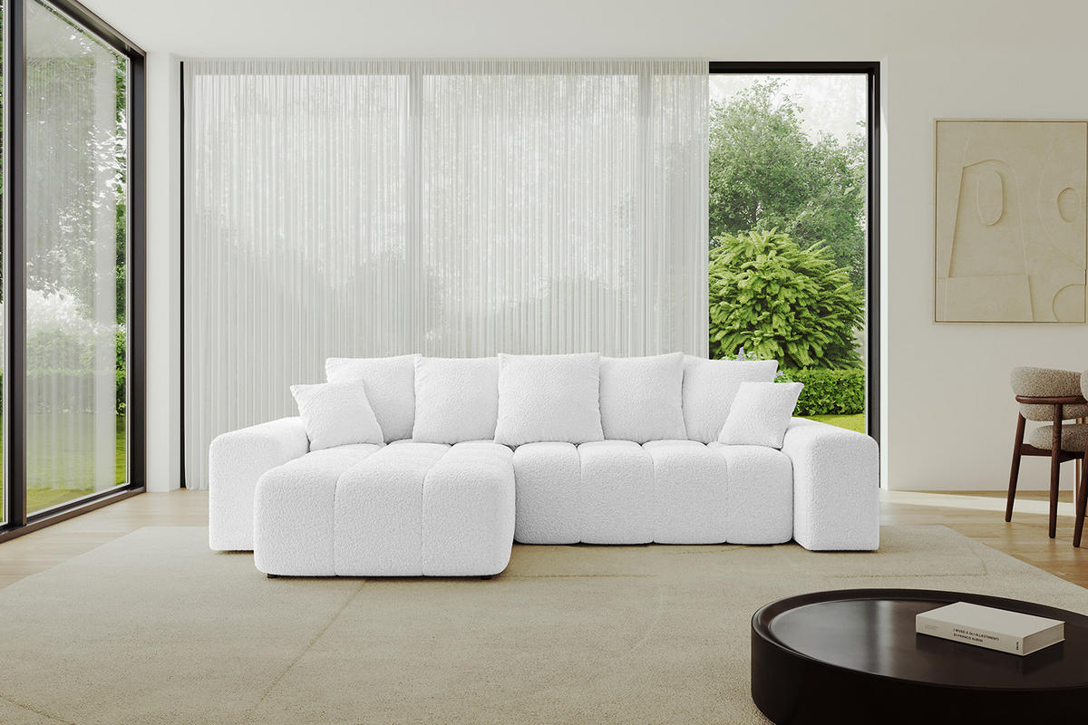 ECKSOFA Ottomane links/rechts ENIL-L 290x175x84 Weiß Bouclé - Weiß, Holzwerkstoff/Kunststoff (290/175cm) - ALTDECOR