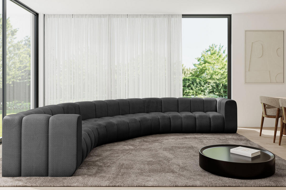 WOHNLANDSCHAFT modulares Sofa Lazro-U1 - 373x373x70 cm Schwarz - Schwarz, Holzwerkstoff/Textil (373/70/373cm) - ALTDECOR