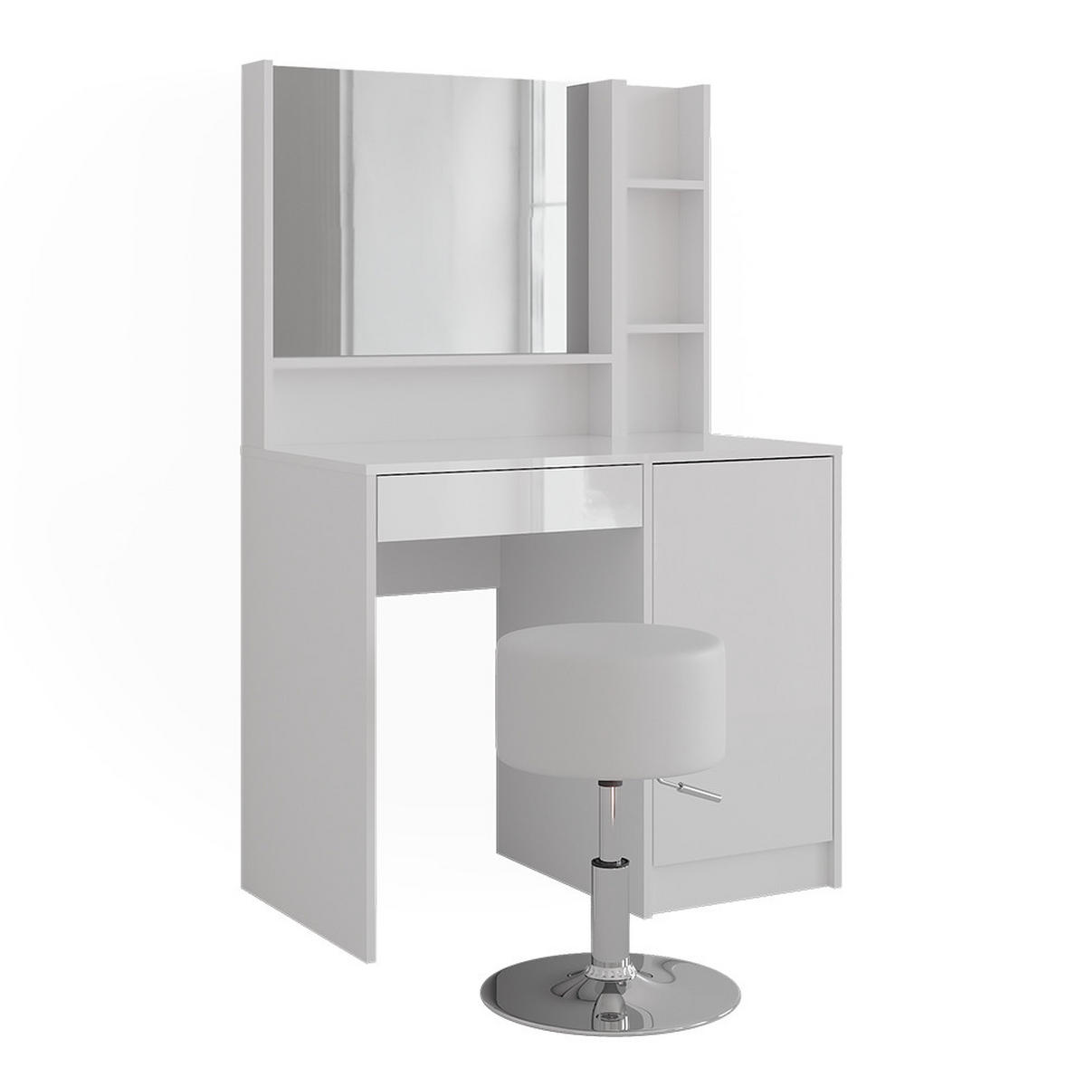 SCHMINKTISCH Sherry Weiß/Weiß Hochglanz 89.8 cm 4 Teile - Weiß Hochglanz, Holzwerkstoff (89.8/76/50.1cm) - Vicco