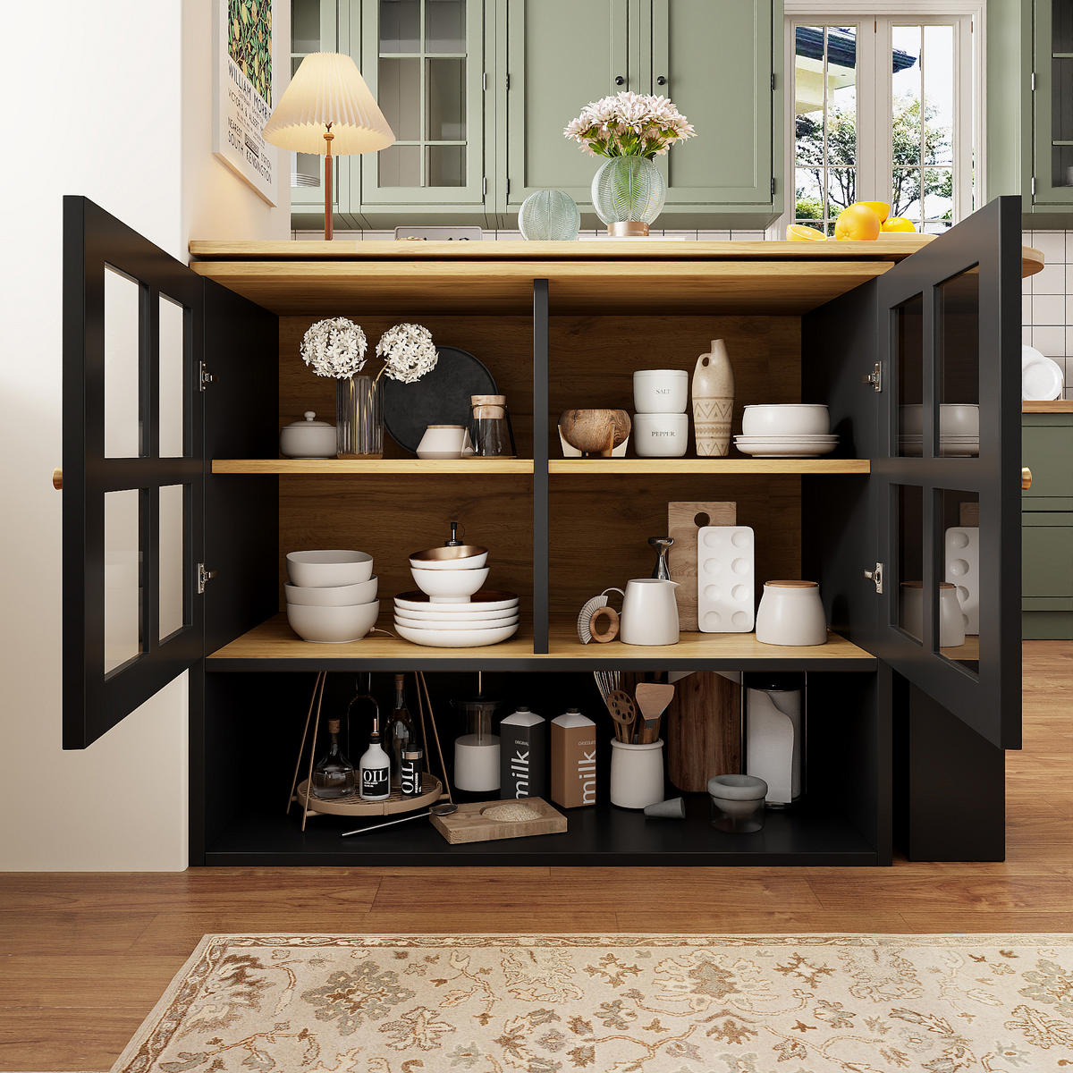 BARTISCH 360° Drehbar Sideboard Glasregale Schwarz - Schwarz, Holzwerkstoff (39/138/102.5cm) - FLIEKS