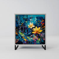 SIDEBOARD MIDNIGHT BLOSSOM, Grau, 57,5x42x67,5 cm, Schwarze Metall-Rahmenfüße - Multicolor/Schwarz, Holzwerkstoff/Metall (57.5/67.5/42cm) - SpaceRebels