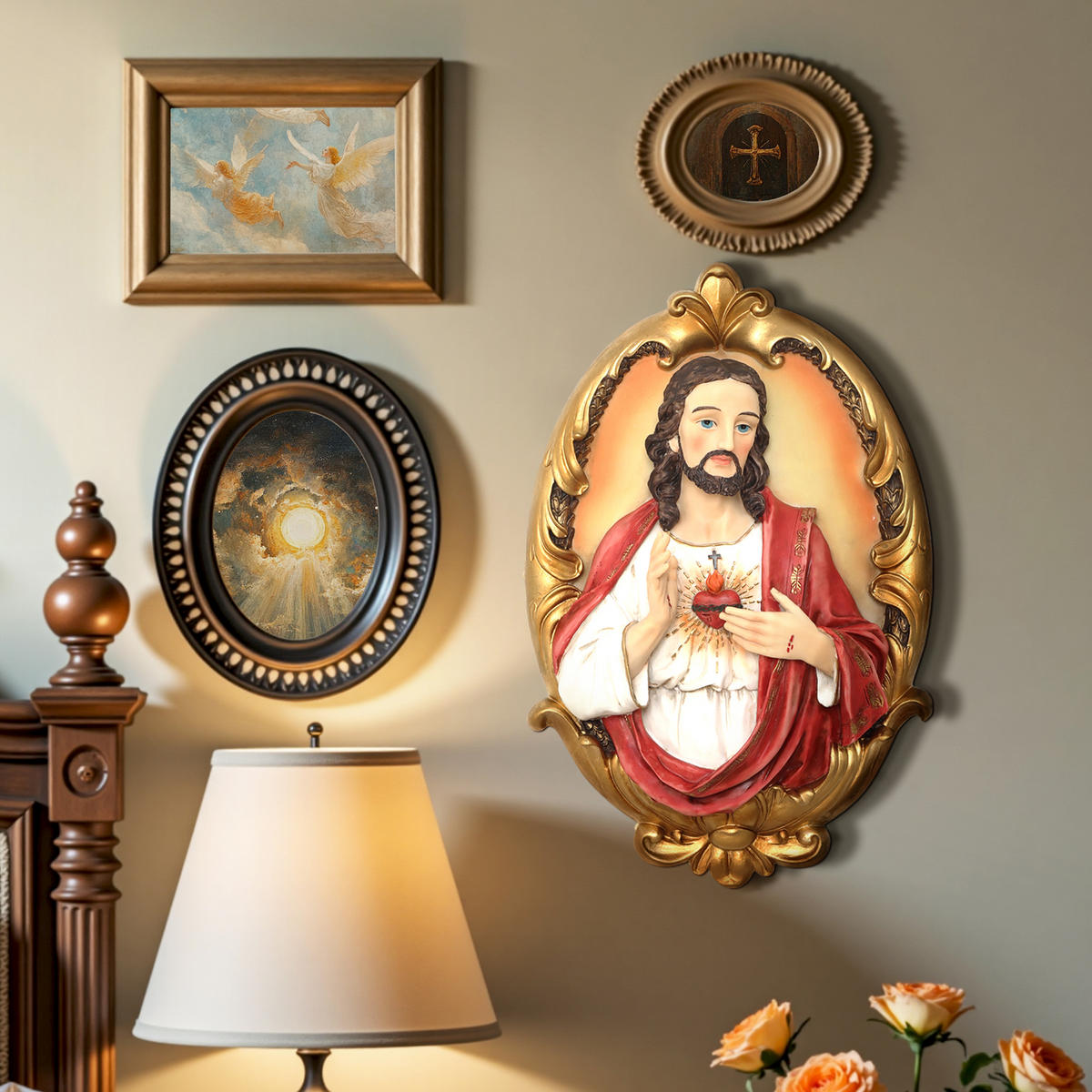 WANDDEKOR Heiligstes Herz Jesu, Symbol der Liebe | B26.5 x T8 x H40.5 cm - Multicolor, Kunststoff (26.5/40.5/8cm) - Hometopia