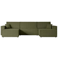 WOHNLANDSCHAFT mit Schlaffunktion und Bettkasten CELTIC-XLU - 377x143x83 cm Grün Bouclé - Schwarz/Grün, Holzwerkstoff/Kunststoff (377/83/143cm) - ALTDECOR