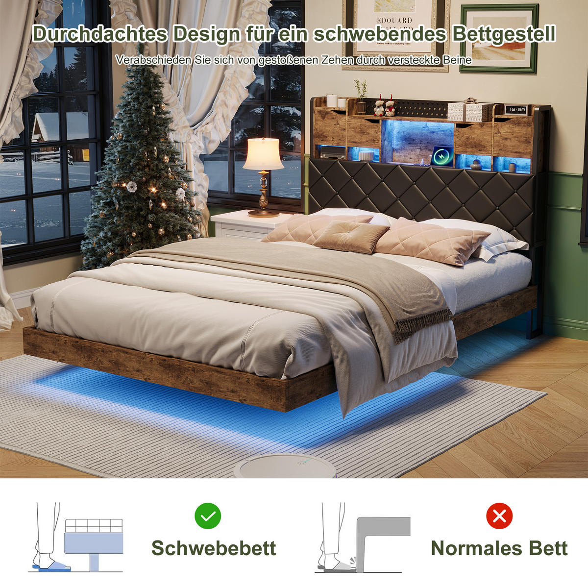 POLSTERBETT 160x200 cm LED USB Stauraum Lattenrost schwarz - Schwarz, Holz (160/200cm) - LEBENLANG