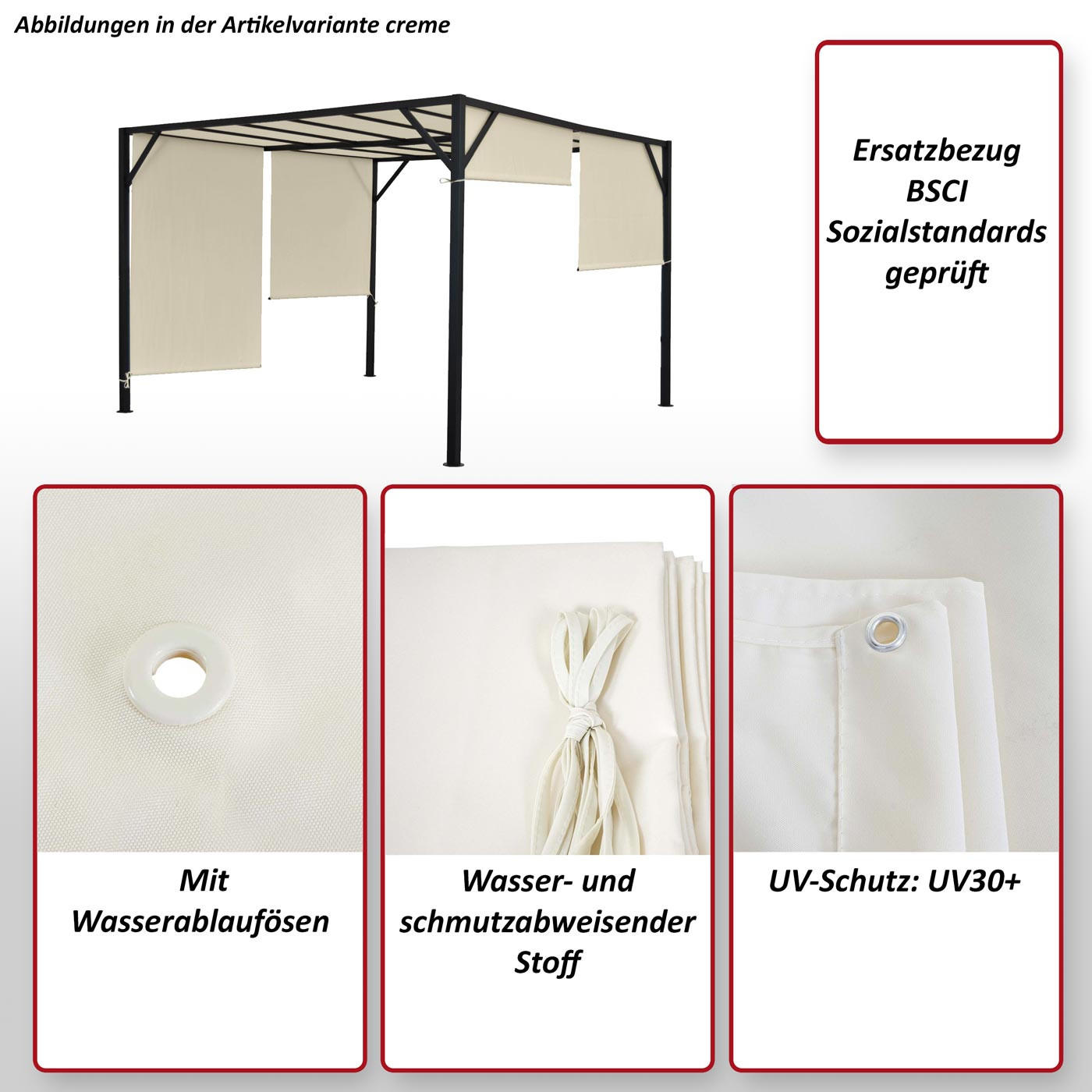ERSATZBEZUG DACH FÜR PERGOLA BEJA Cremeweiß - Weiß, Textil (272/1/496cm) - MCW