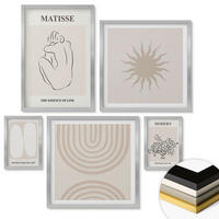 WANDBILDER 5er Set - 50x50 cm & 20x30 cm & 40x60 cm Silberner Rahmen - Stilvolle minimalistische Linien - Silberfarben, Kunststoff (40/60cm) - ArtPrintCave