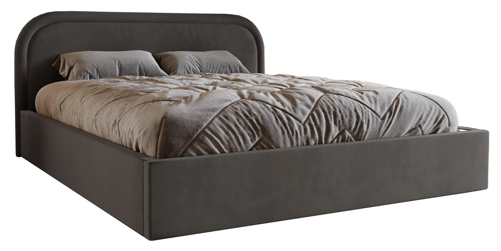 POLSTERBETT 140x200 Dune mit Bettkasten, runde Kopfteil, Samt, Dunkelgrau - Dunkelgrau, Holz/Textil (140/200cm) - Emporius