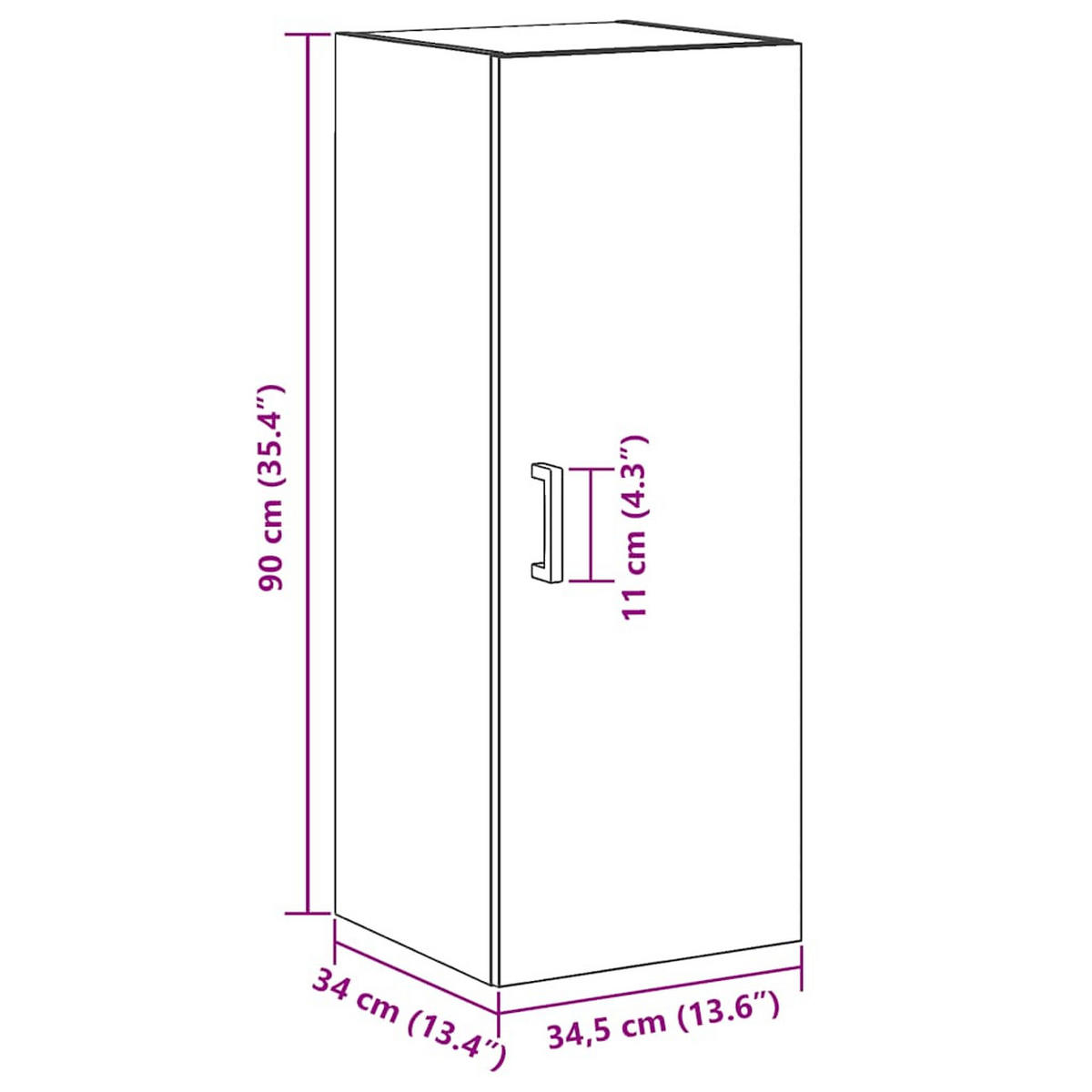 HÄNGESCHRANK mit 3 Fächern 34,5/34/90 cm aus Holzwerkstoff Artisan-Eiche Dekor - Eiche Artisan, Holz (34.5/90/34cm) - vidaXL