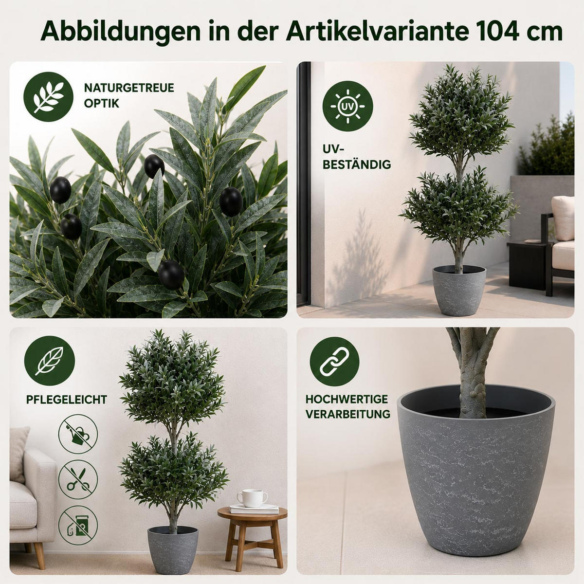 KÜNSTLICHER OLIVENBAUM Grün - Grün, Kunststoff (104cm) - MCW