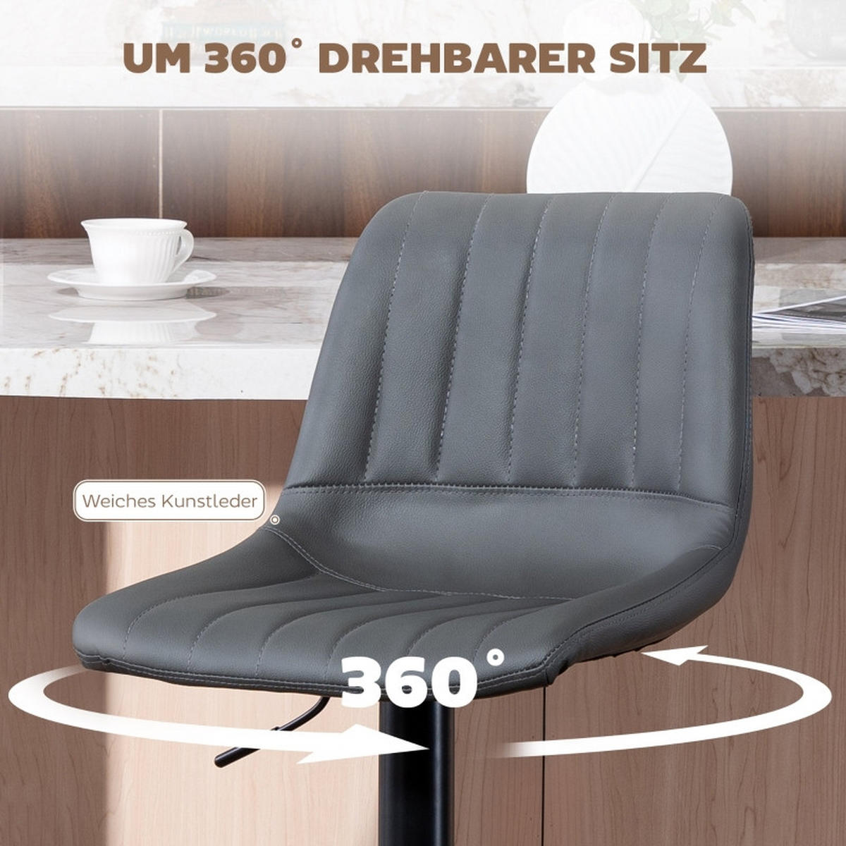 BARHOCKER DE-35975 2er Set mit Kunstlederbezug Dunkelgrau - Dunkelgrau, Metall (49.5/111/43cm) - ComfortXL