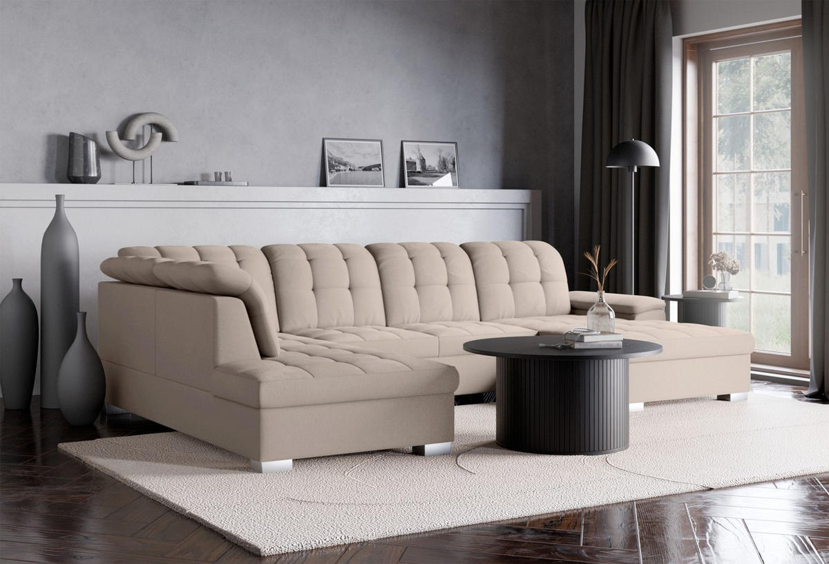 WOHNLANDSCHAFT Jamaal Beige rechtsseitig - Beige/Schwarz, Textil (330/106/212cm) - Selsey