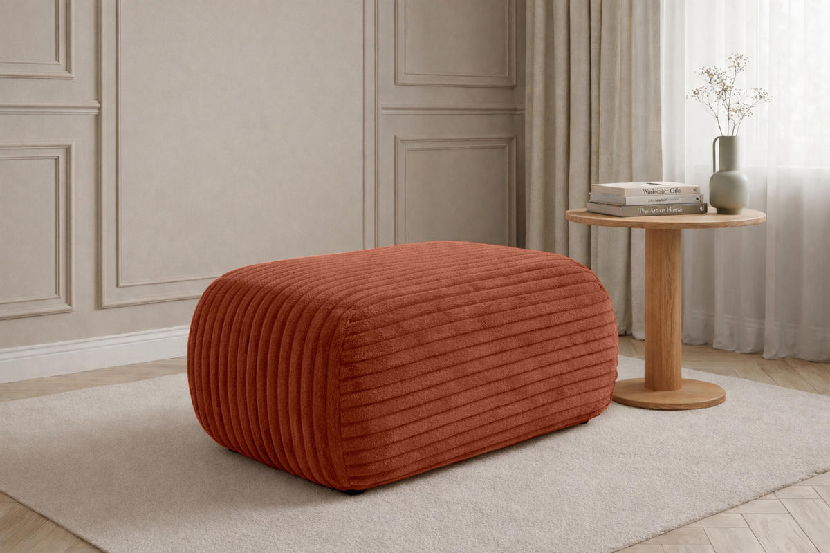 HOCKER Sitzpouf Für Wohnzimmer, Cordstoff Tilia, Kupfer, BIS - Orange, Holz (64/40/40cm) - Kaiser Möbel