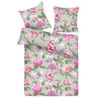 BETTWÄSCHE Baumwolle 2-teilig 135x200/80x80cm Flower Green - Hellgrün, Naturmaterialien (135/200cm) - Bestlivings