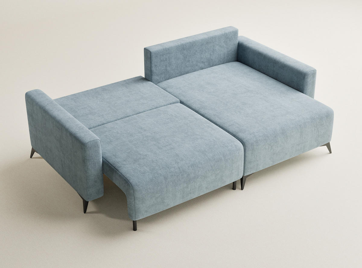 ECKSOFA MIT SCHLAFFUNKTION Leon Hellblau Webstoff - Schwarz/Hellblau, Holz/Holzwerkstoff (239/148cm) - Maison de Reve