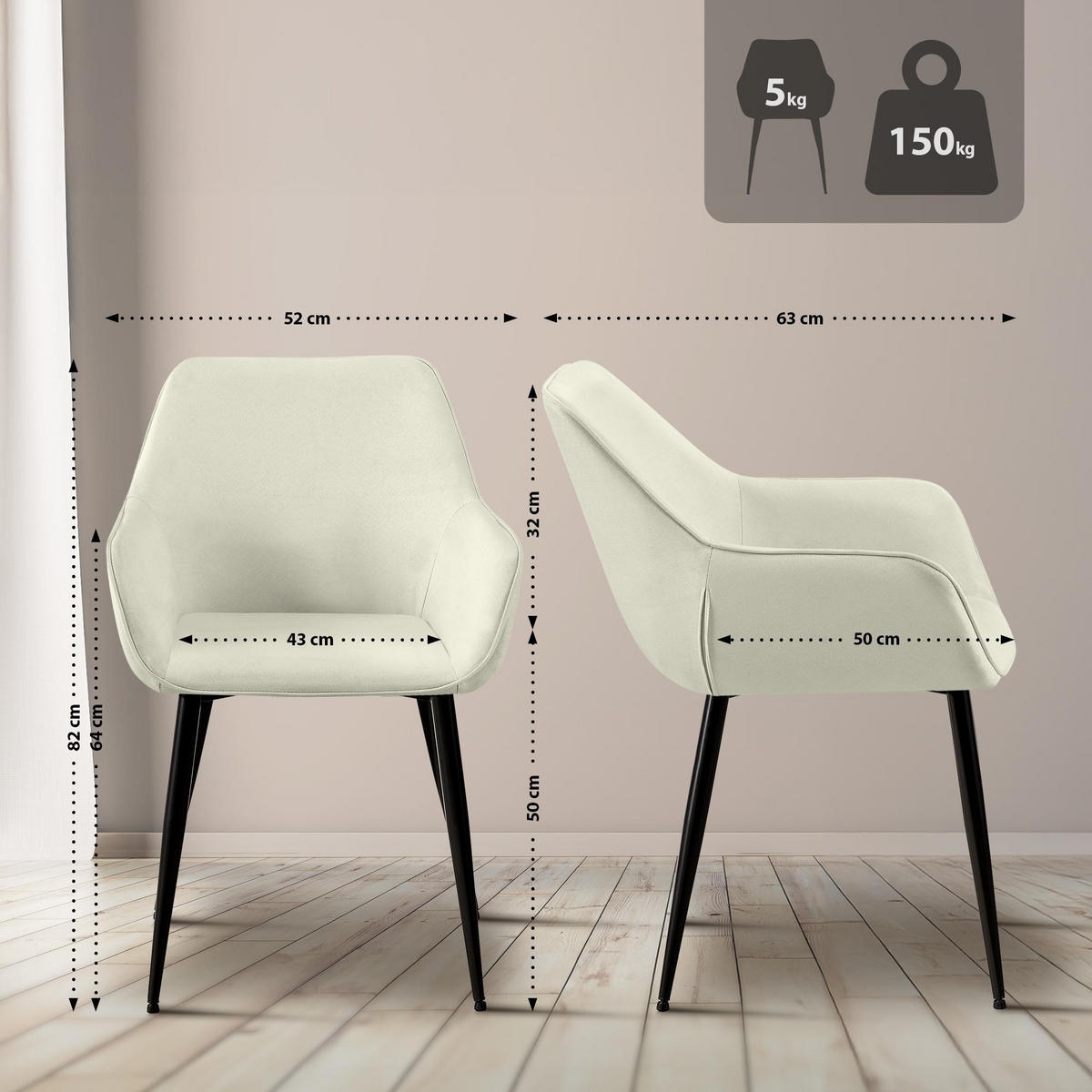 ESSZIMMERSTUHL Luena 82x52x63 cm creme - Creme, Textil (52/82/63cm) - furnicato