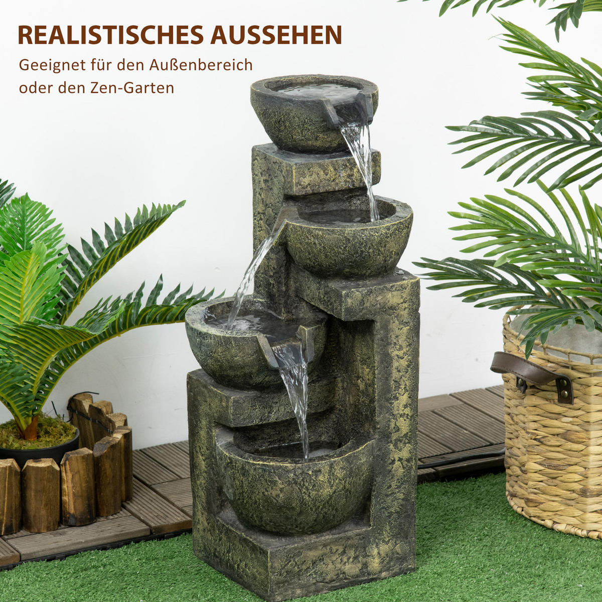 GARTENBRUNNEN, Kunstharz, Schwarz - Schwarz, Kunststoff (25/24/60cm) - Outsunny