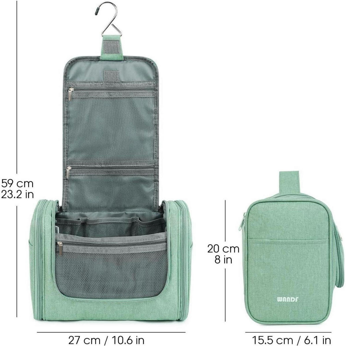 KULTURTASCHE zum Aufhängen Grün 27 x 15,5 x 59 cm - Grün, Textil (5/2/5cm)