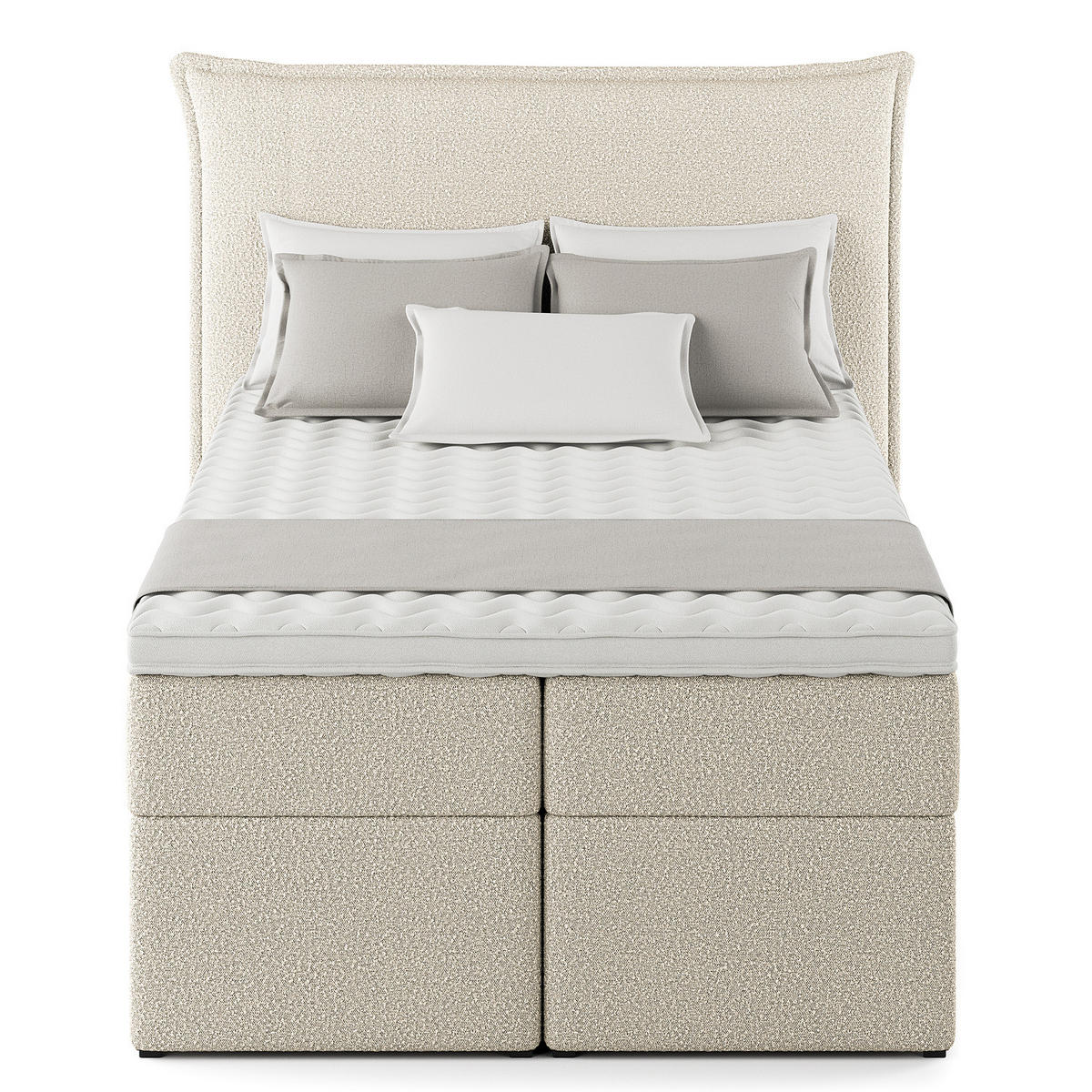 BOXBETT mit Stauraum - Bouclé - Creme, Holzwerkstoff/Textil (120/200cm) - home24