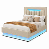 BETT mit Stauraum und LED 90x200 cm Leinen Beige - Beige, Metall (90/200cm) - Beauniv