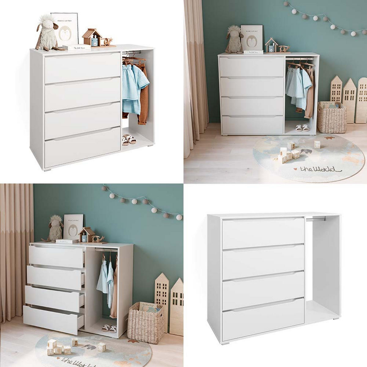 KINDERKLEIDERSCHRANK Ruben Weiß 120 x 101.9 cm mit 4 Schubladen - Weiß, Holzwerkstoff (120/101.9/48cm) - Vicco