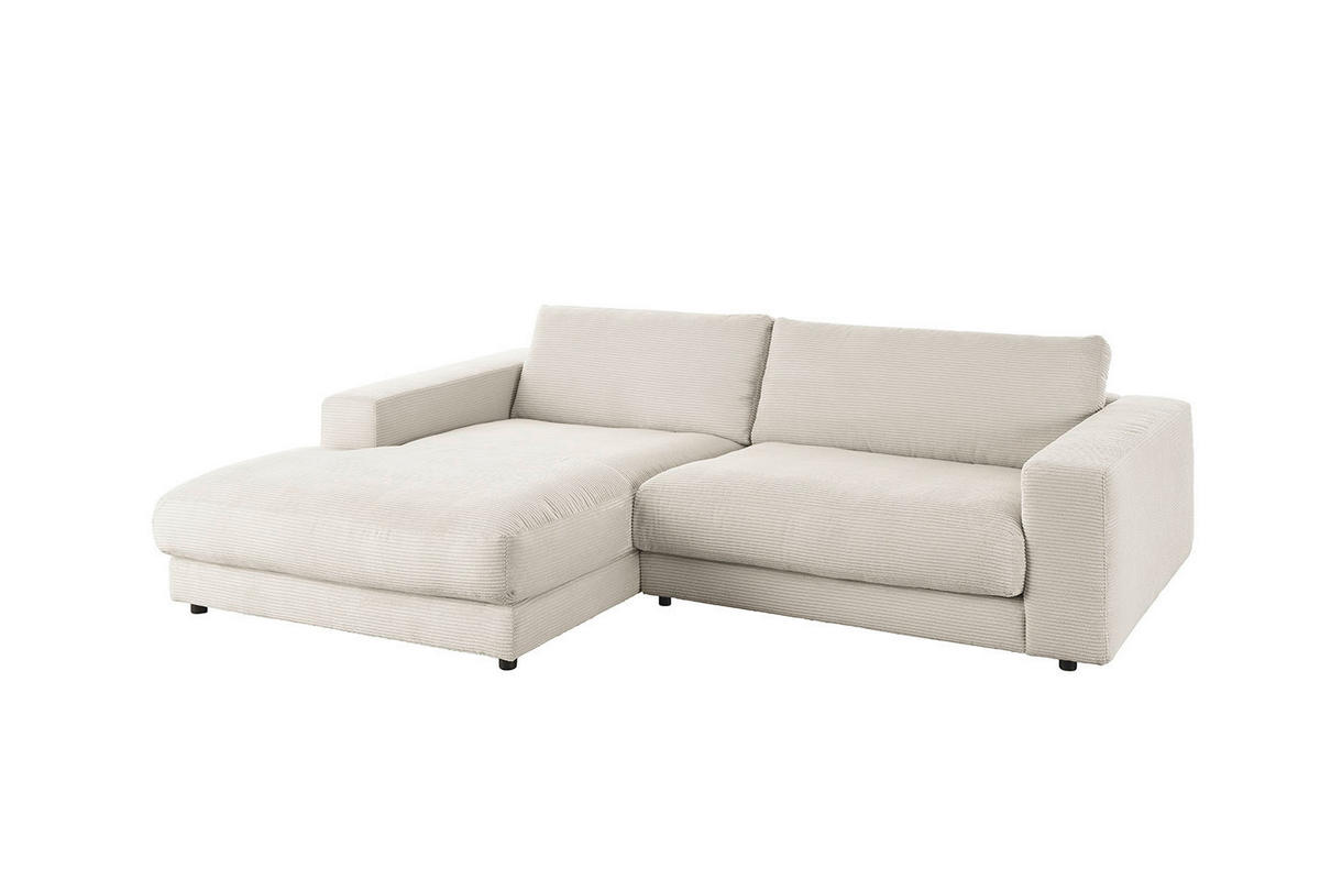 ECKSOFA MADELINE Hellgrau Cord - Hellgrau/Schwarz, Kunststoff/Textil (270/190cm) - KAWOLA