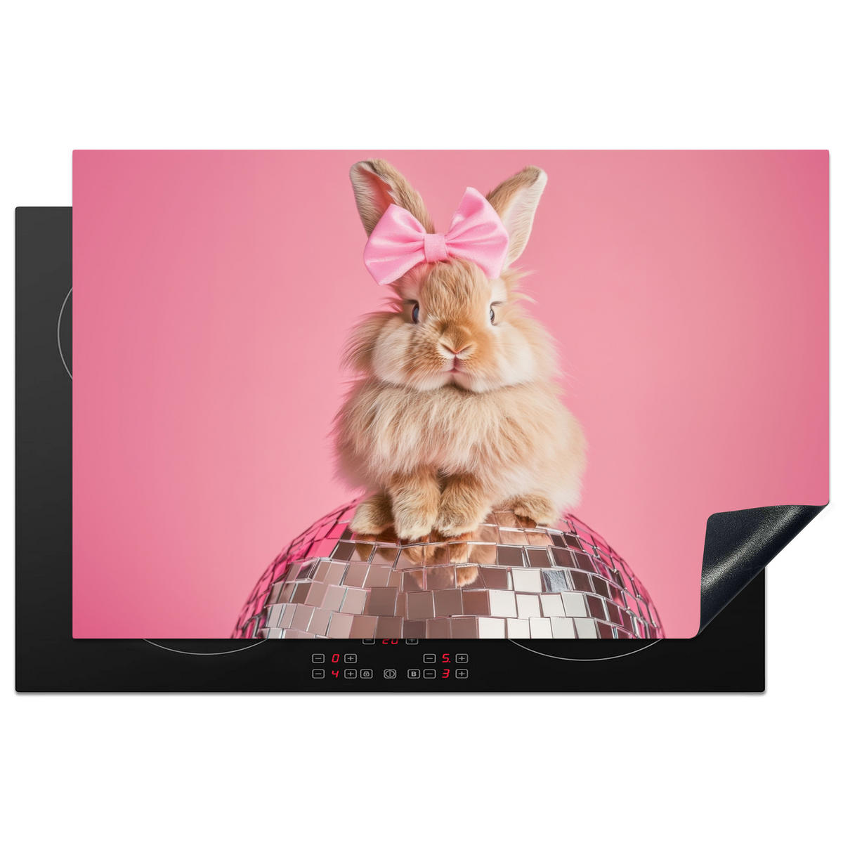 HERDABDECKPLATTE Schleife - Discoball - Kaninchen Ceranfeldabdeckung 80x52 cm - Pink, Kunststoff (80/52/0.2cm) - MuchoWow