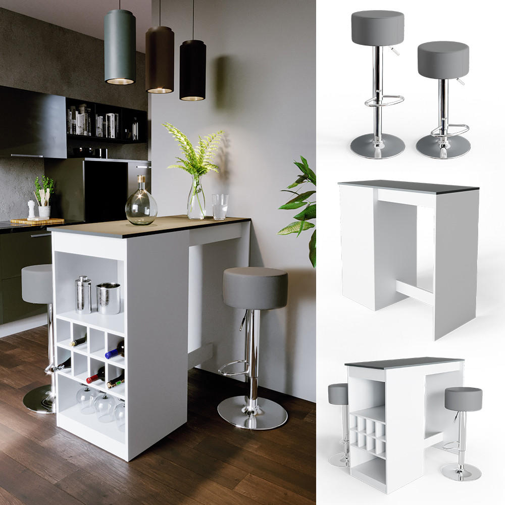 BARTISCH-SET Ross Weiß/Anthrazit 115 x 50 cm mit 2 Barhockern - Anthrazit/Weiß, Holzwerkstoff (115/104.6/50cm) - Vicco