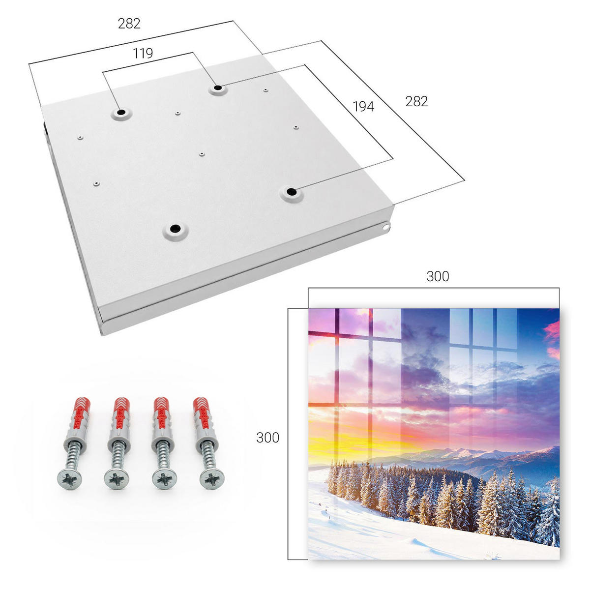 SCHLÜSSELBOX Weiß 30x30 cm – Türöffnung nach rechts - Wintersonnenuntergang - Lila, Metall (30/30/5cm) - TULUP