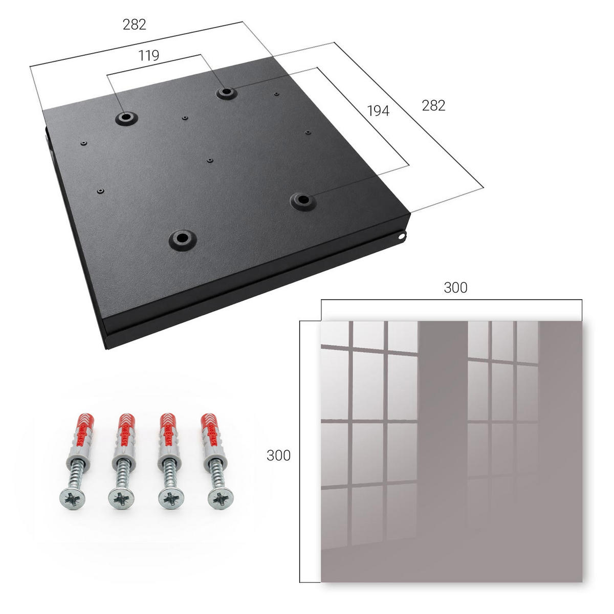 SCHLÜSSELBOX Schwarz 30x30 cm- Türöffnung nach rechts - Aschgrau - Grau, Metall (30/30/5cm) - TULUP