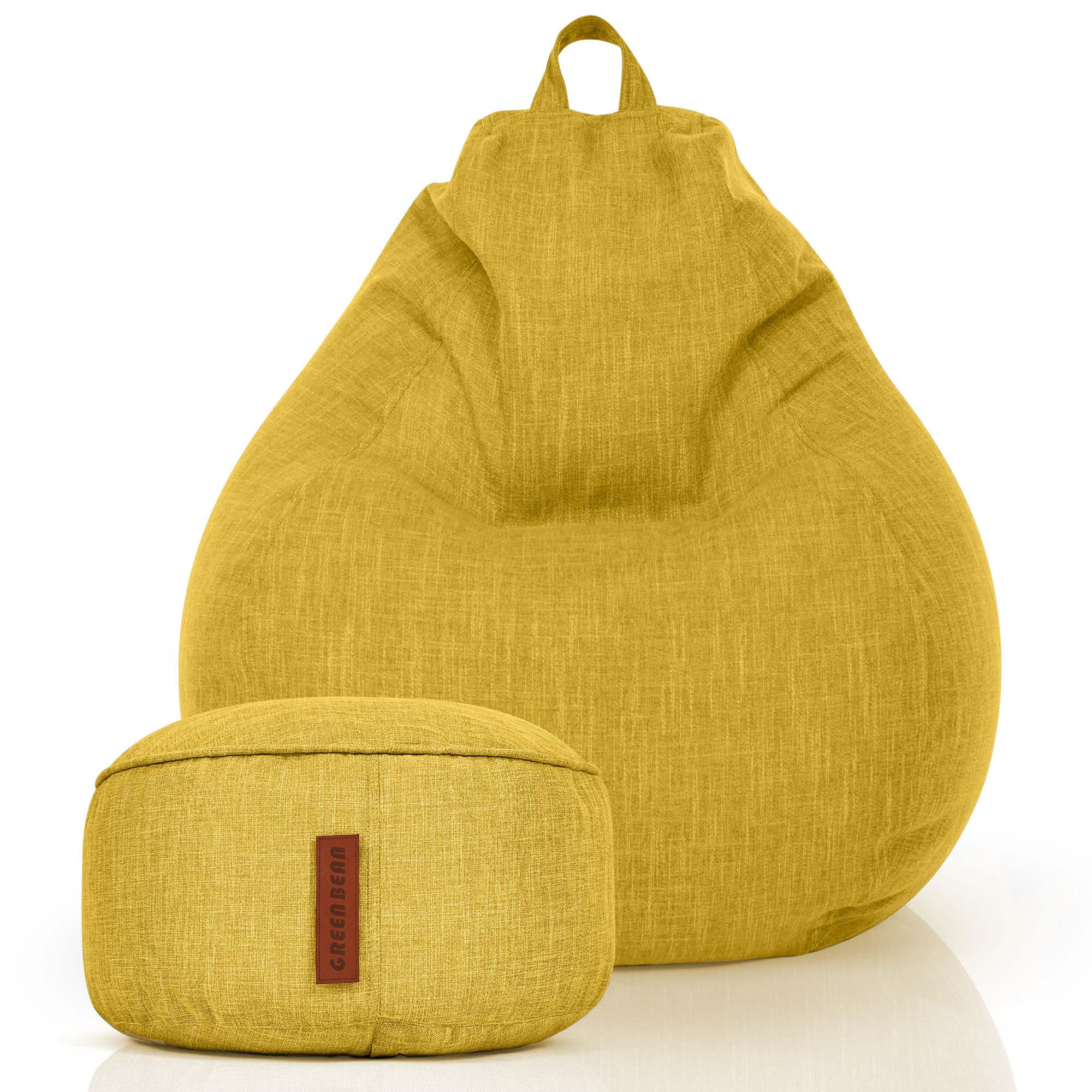 XXL-SITZSACK Indoor "Home Linen“+Hocker - Gelb, Textil (100/120/50cm) - Green Bean