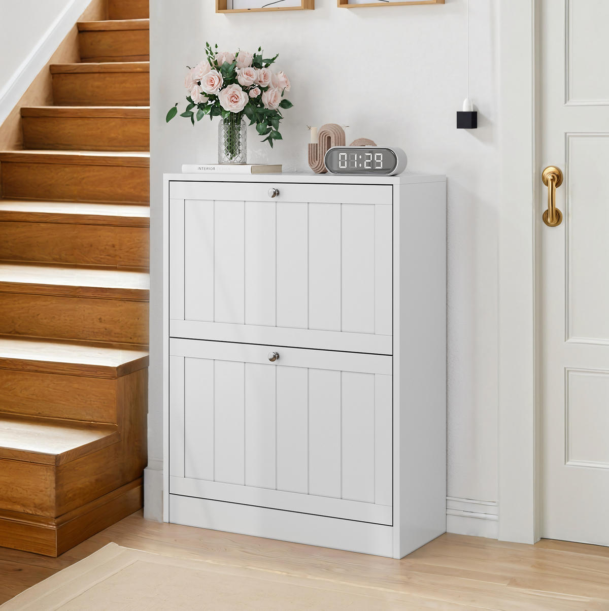 SCHUHSCHRANK 60 cm mit 2 Klappschubladen und verstellbaren Fächern, Weiß - Weiß, Holzwerkstoff (60/80/24cm) - Redom