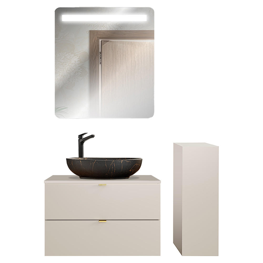 BADMÖBEL-SET 3-TLG. Durango-56 - Beige, Holzwerkstoff (125/200/47cm) - Lomado