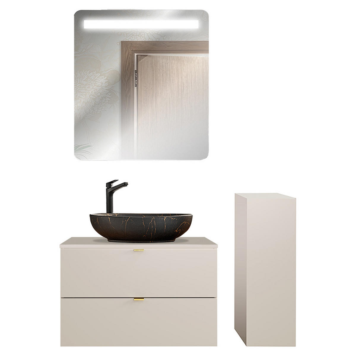 BADMÖBEL-SET 3-TLG. Durango-56 - Beige, Holzwerkstoff (125/200/47cm) - Lomado