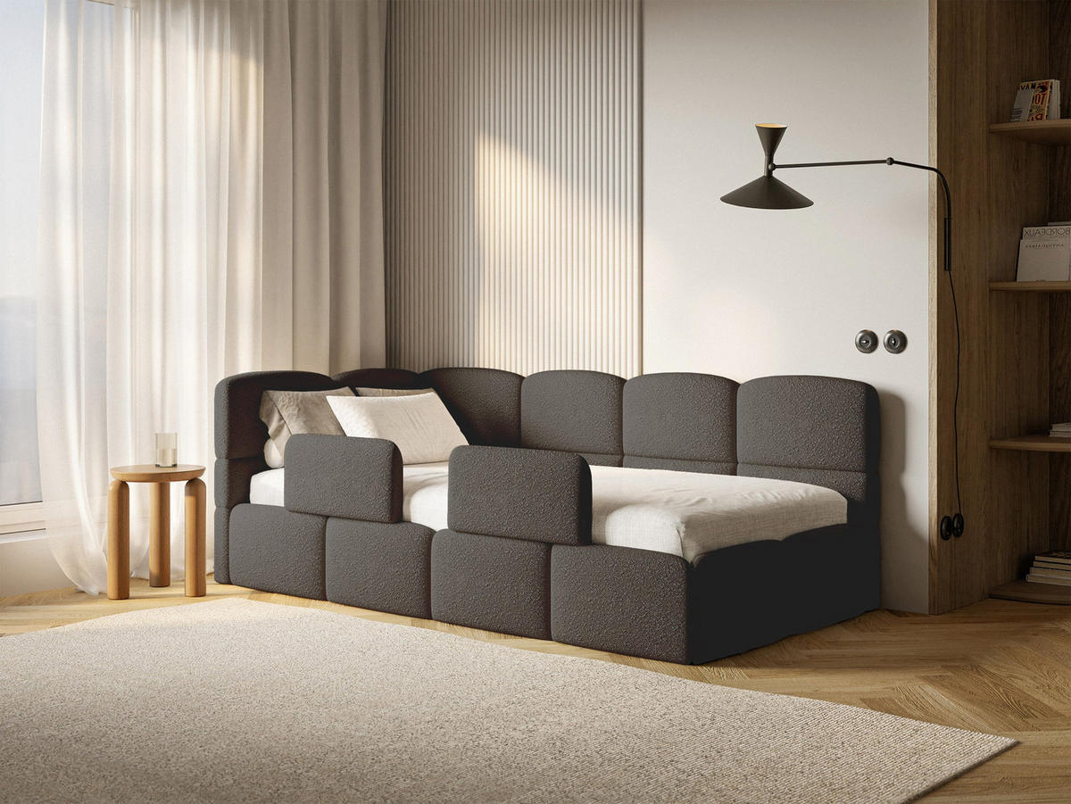 KINDERBETT Cloudy Braun 120 cm, Bouclé - Schwarz/Braun, Kunststoff/Textil (120/200cm) - Selsey