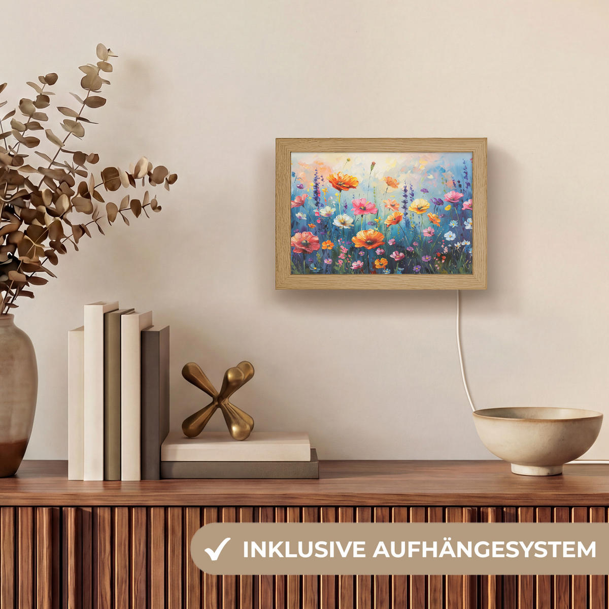 NÁSTĚNNÁ LAMPA Květiny - Příroda - Akvarel - Umění 20x15 cm - různobarevná, kompozitní dřevo (20/15/8cm) - OnlyWow