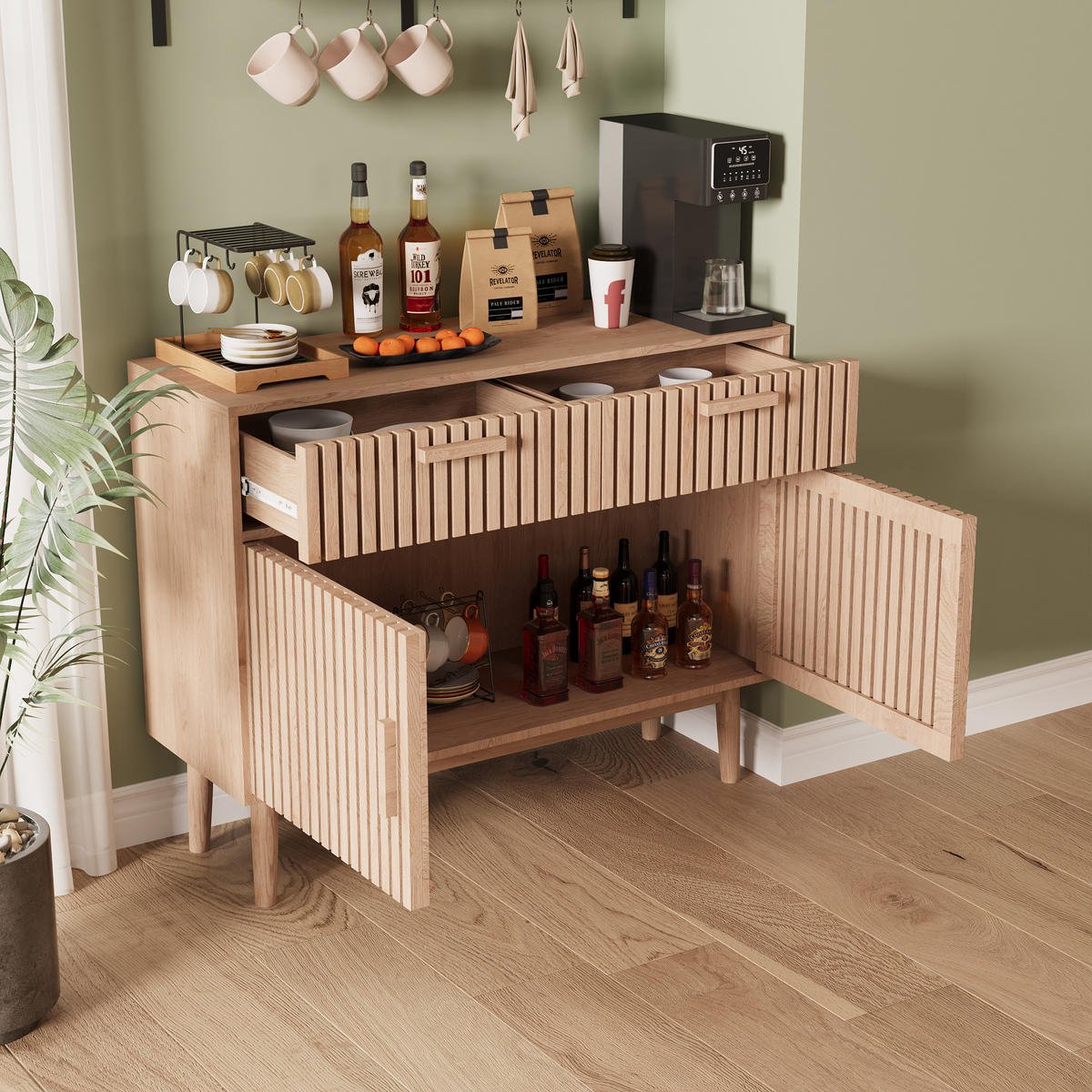 SIDEBOARD 100x35x80 cm Holzoptik mit Schubladen Buffetschrank - Braun, Holz (35/80/100cm) - PARAFTA HOME