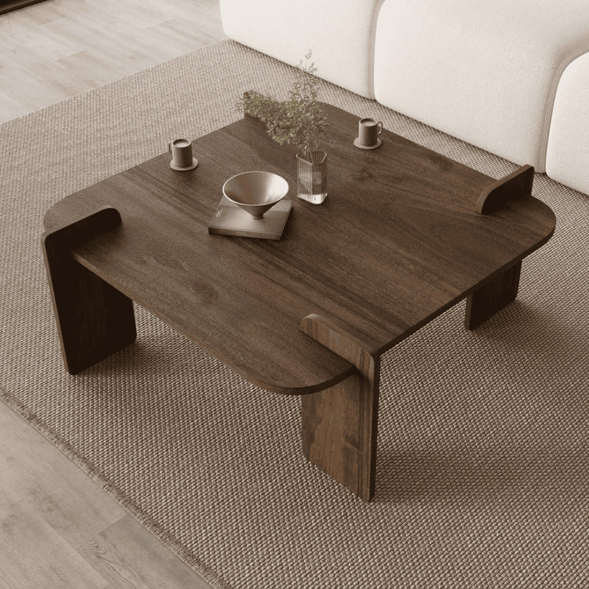 COUCHTISCH mit quadratischer platte 90/90/35 cm - Naturfarben, Holzwerkstoff (90/90/35cm) - Calicosy